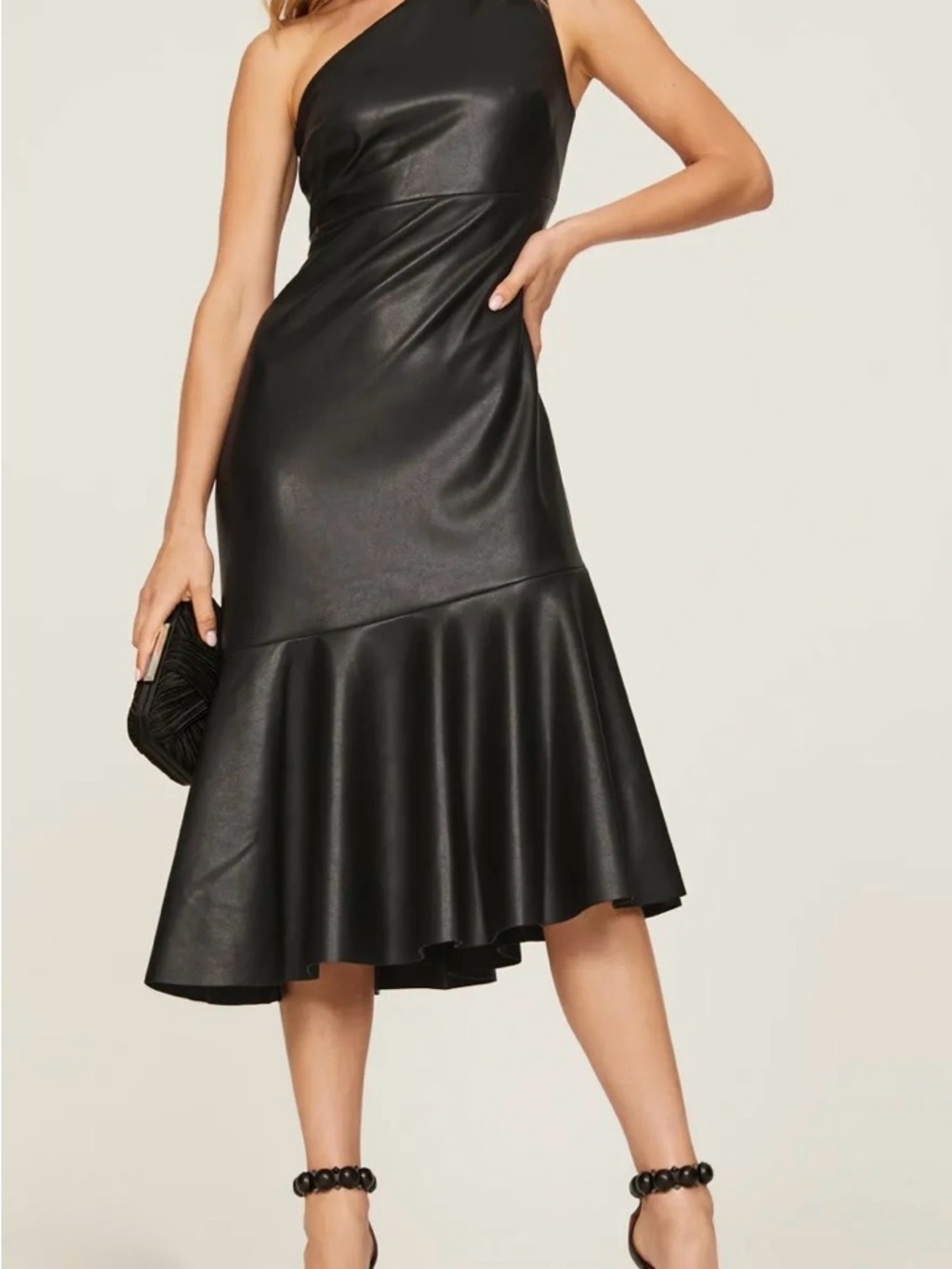 Sachin + Babi One-Shoulder Black faux leather Midi Dress